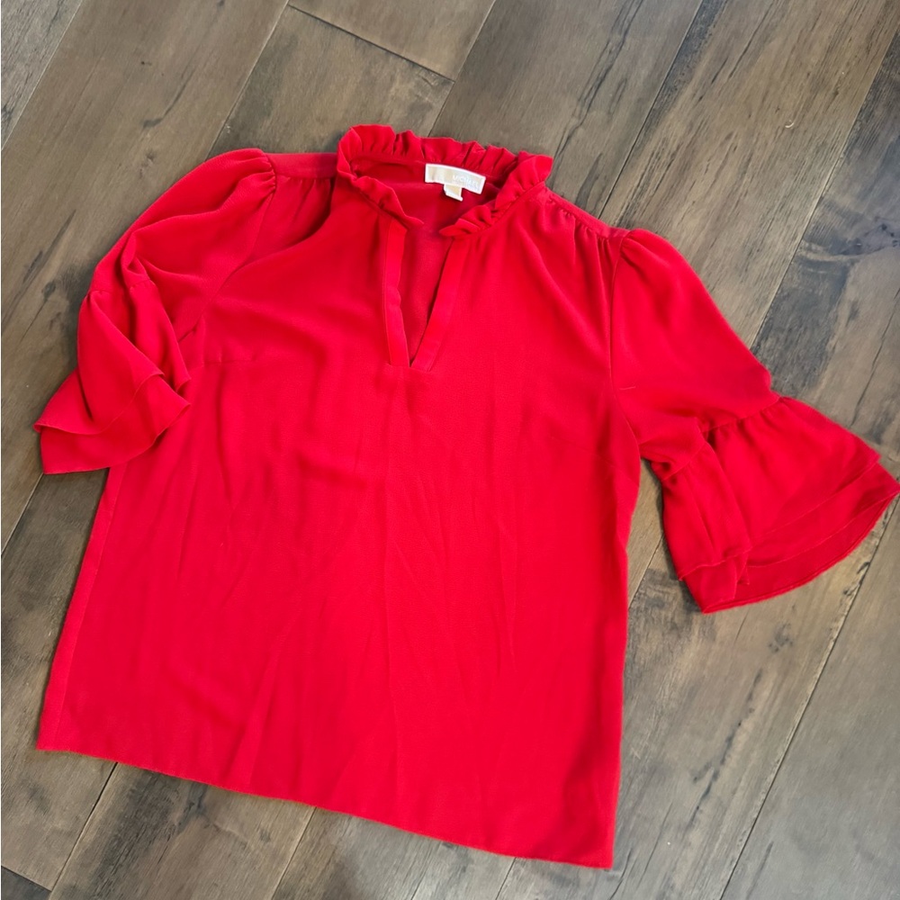 Michael Kors Red Ruffled Neck Blouse